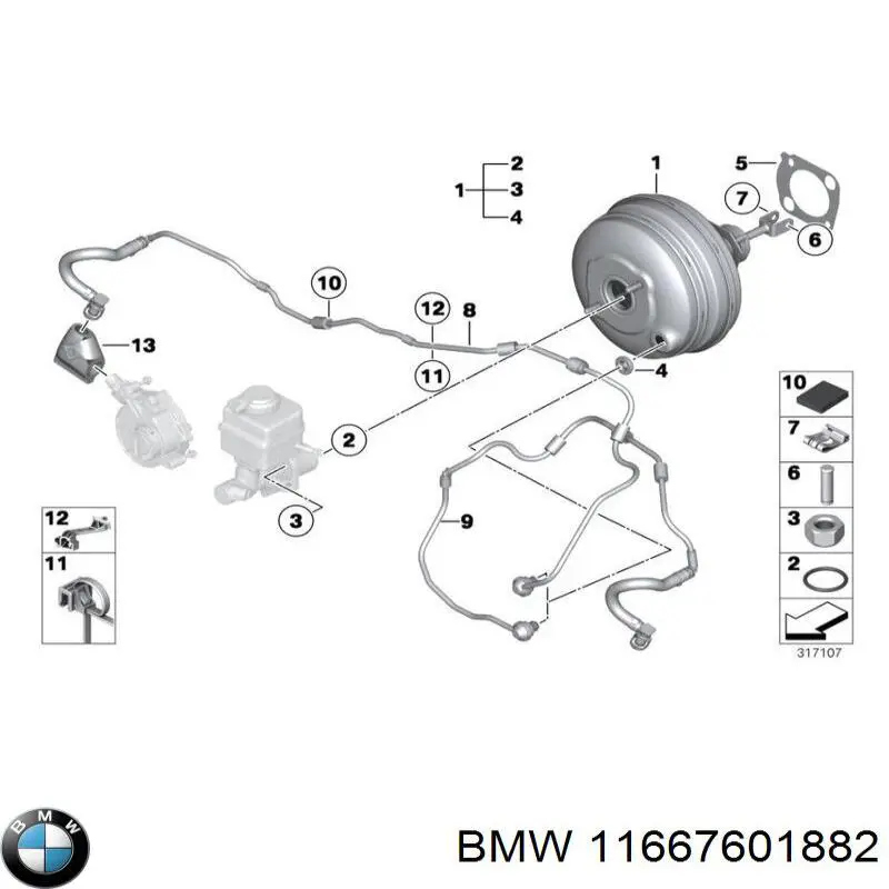 Трубопровід (гідровакуумного) підсилювача BMW 11667601882 ціна, від 22.22 USD