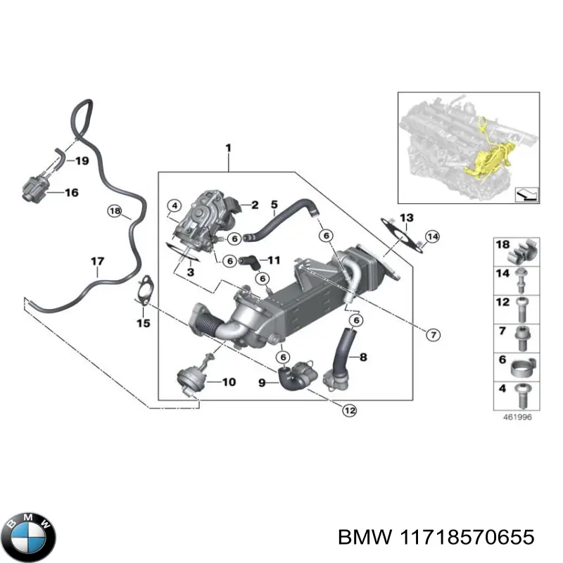 Радіатор системи EGR рециркуляції вихлопних газів BMW 11718570655 ціна, від 804.54 USD