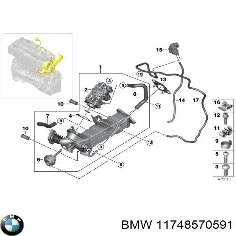 Клапан соленоїд регулювання заслонки EGR BMW 11748570591 ціна, від 10.75 USD