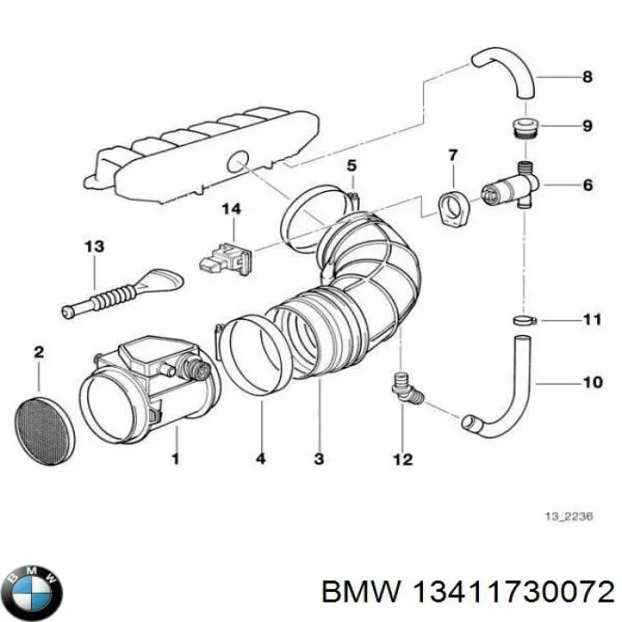 Патрубок вентиляції картера, масловіддільника 13411730072 BMW