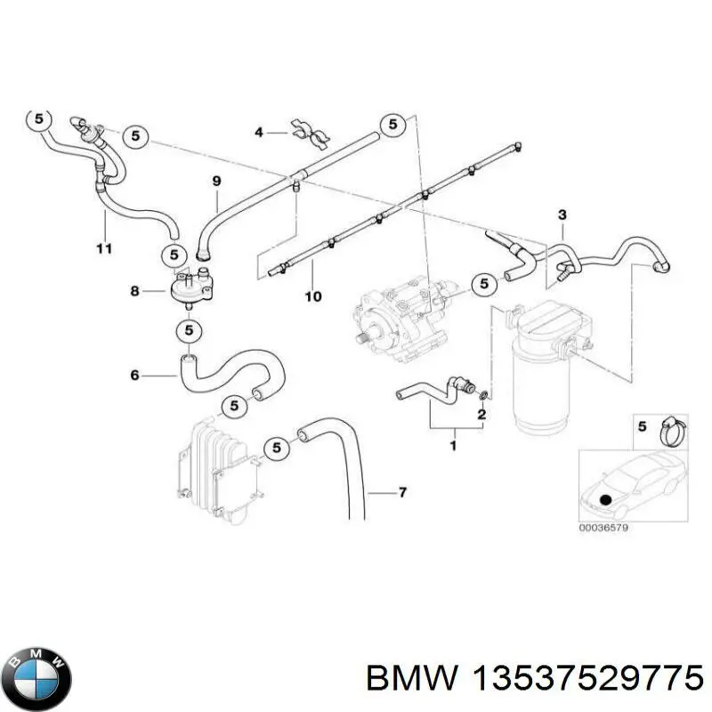 Трубка паливна, зворотня від форсунок 13537529775 BMW