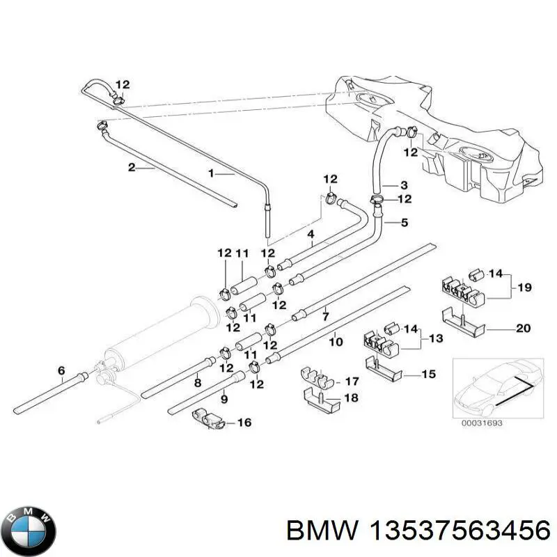 Трубка паливна, зворотня від форсунок 13537563456 BMW