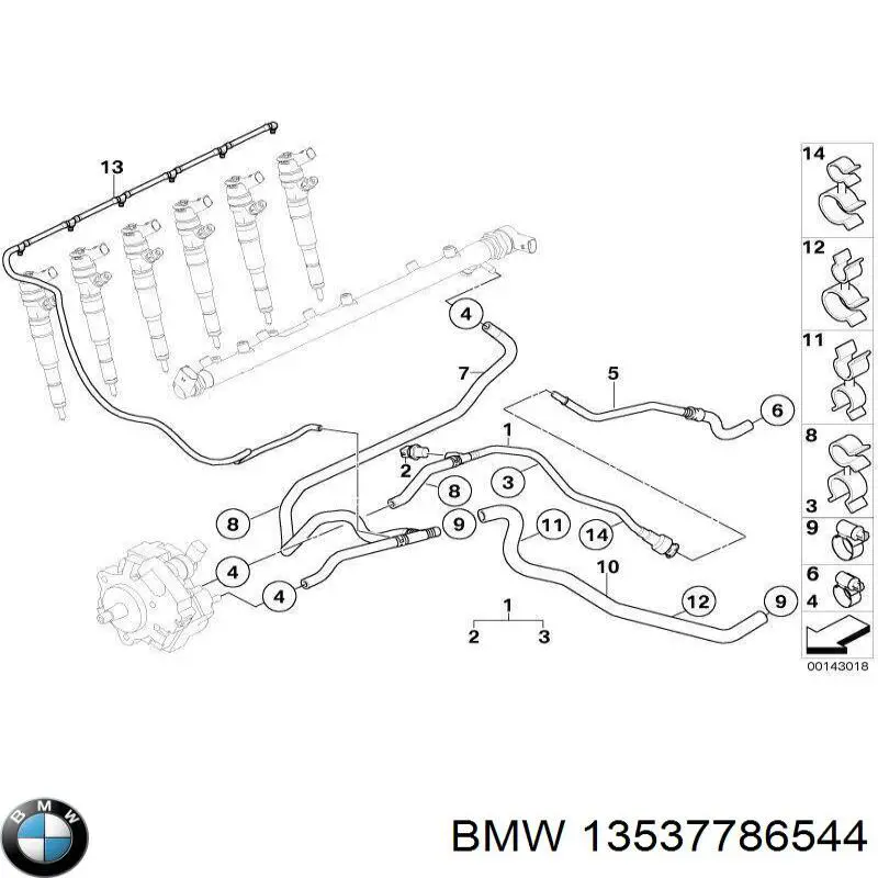Трубка паливна, зворотня від форсунок BMW 13532248151