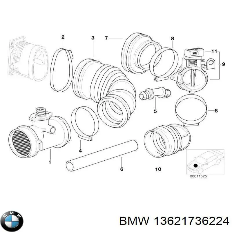 13621736224 BMW датчик потоку (витрати повітря, витратомір MAF - (Mass Airflow))