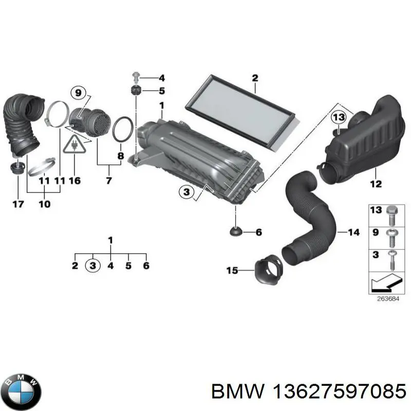 13627597085 BMW датчик потоку (витрати повітря, витратомір MAF - (Mass Airflow))