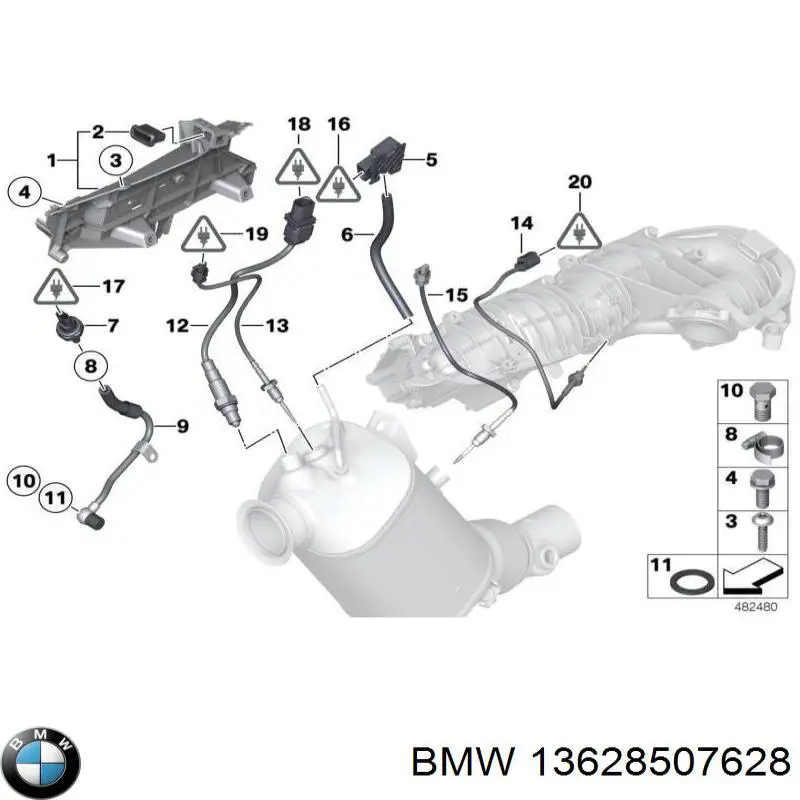 Купити 13628507628 BMW Датчик температури відпрацьованих газів (ВГ), до каталізатора