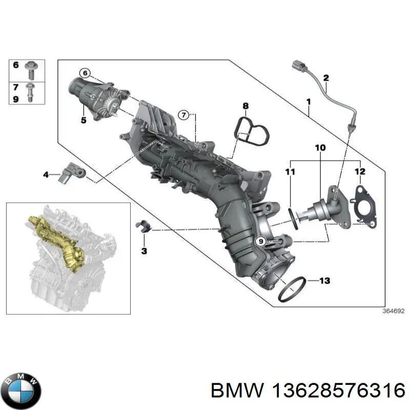 13628576316 BMW Датчик температури відпрацьованих газів (ВГ), після фільтр сажі