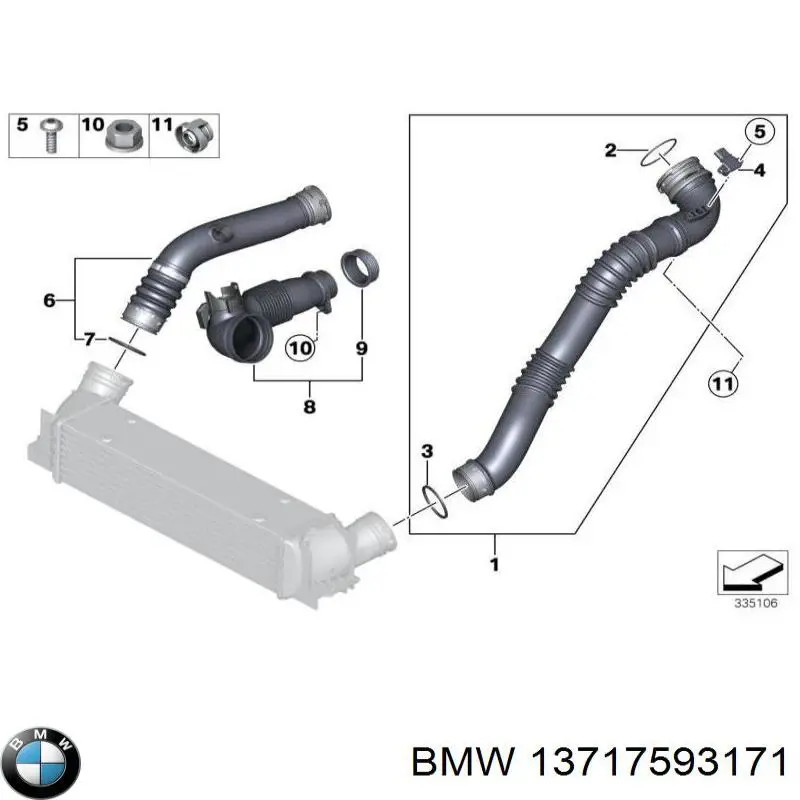 Шланг/патрубок интеркуллера BMW 13717593171 ціна, від 12.83 USD