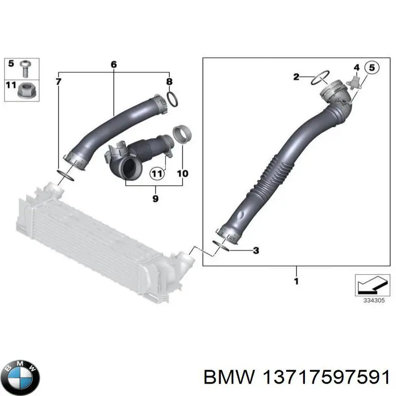 13717597591 BMW шланг/патрубок інтеркулера, правий
