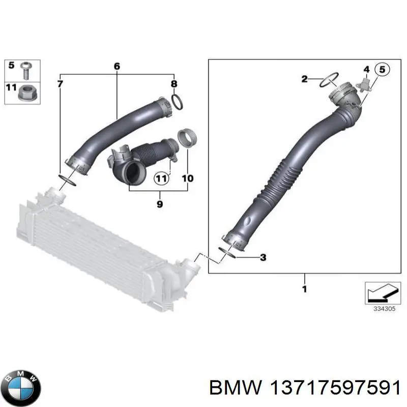 Шланг/патрубок інтеркулера, правий 13717597591 BMW