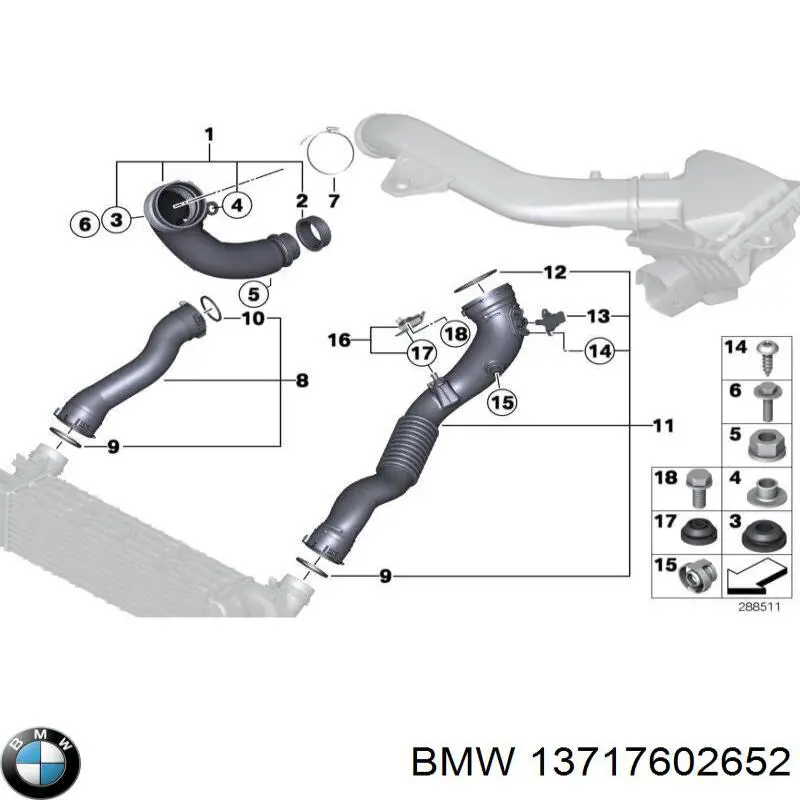 Шланг/патрубок інтеркуллера BMW 13717602652 ціна, від 63.48 USD