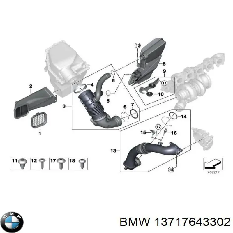 13717643302 BMW патрубок повітряний, вихід повітряного фільтра