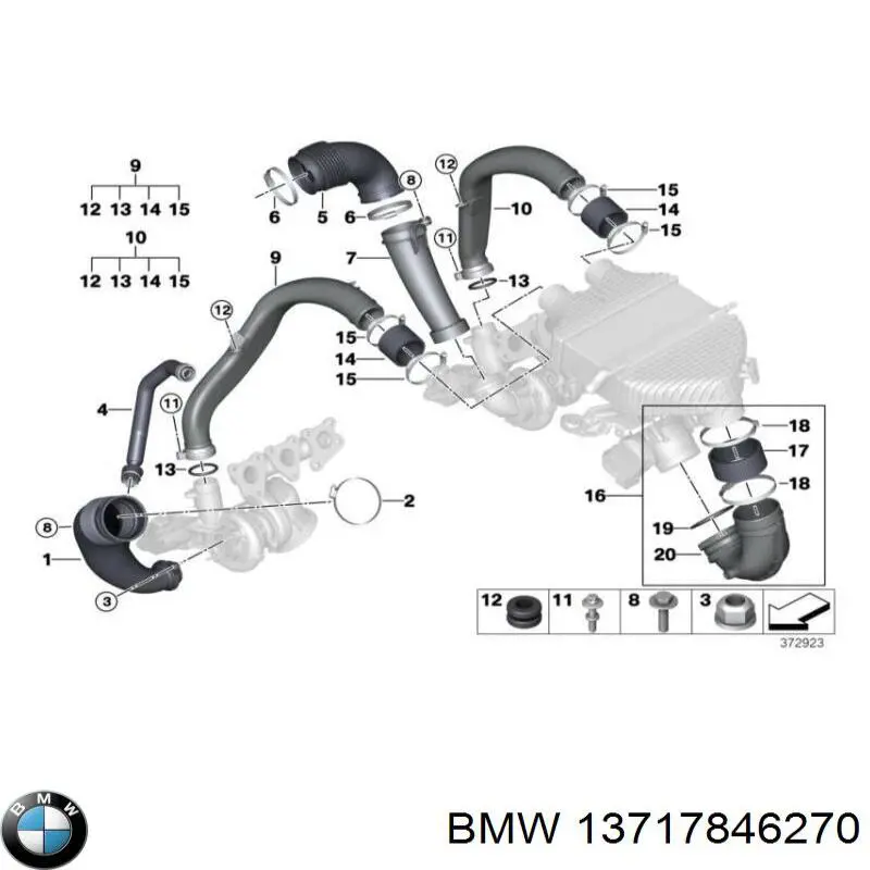 Патрубок повітряний, вхід в турбіну (наддув) BMW 13717846270 ціна, від 72.29 USD