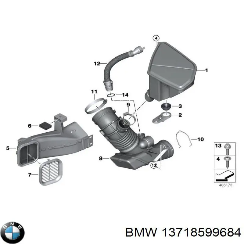 13718599684 BMW Патрубок повітряний, вхід повітряного фільтра
