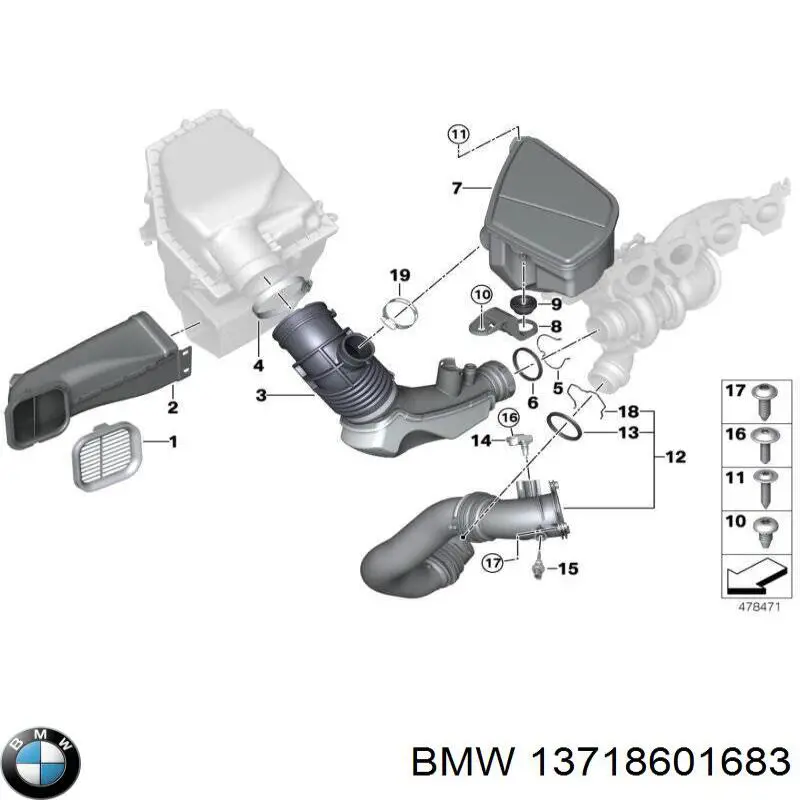 Патрубок повітряний, вхід в турбіну (наддув) на BMW X5 (E53)