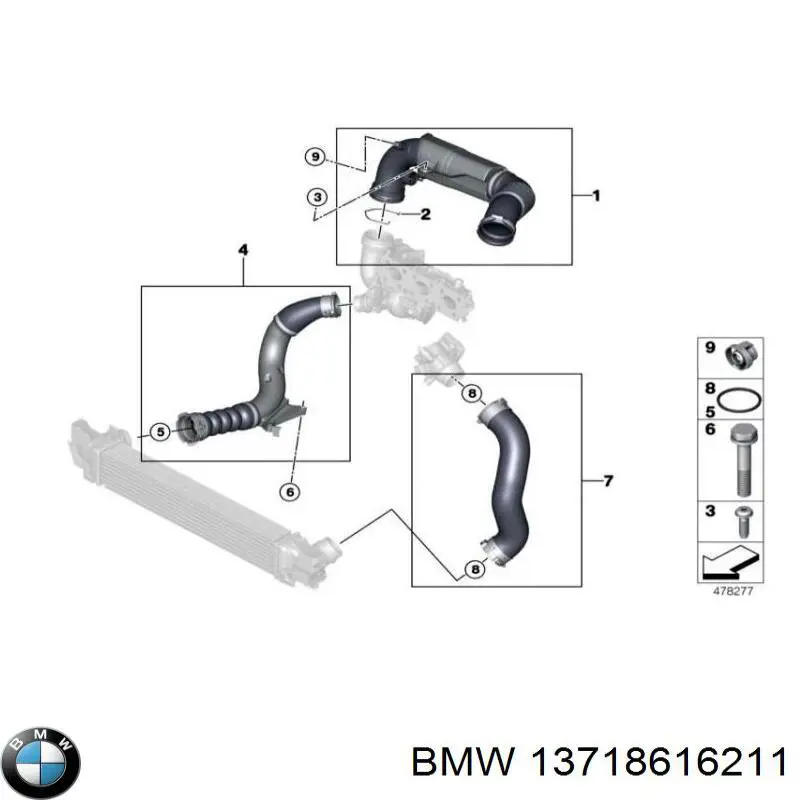  Шланг/патрубок інтеркулера, правий BMW 2 