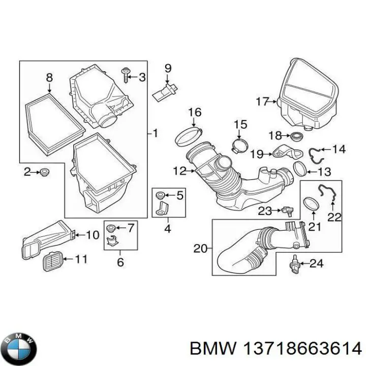 8663614 BMW Патрубок повітряний, вихід повітряного фільтра