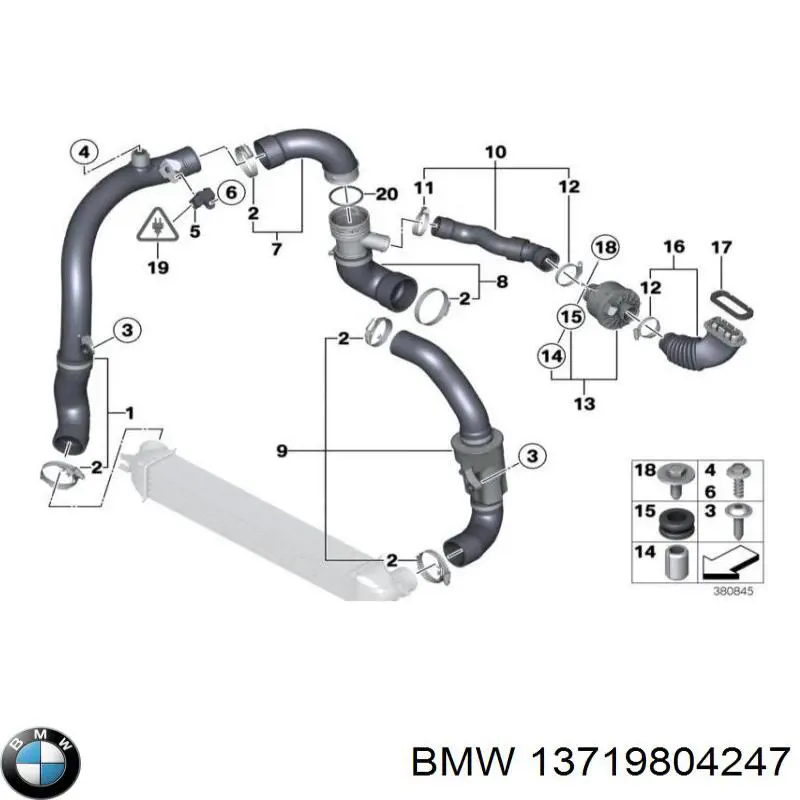 Шланг/патрубок інтеркуллера BMW 13719804245 ціна, від 63.35 USD