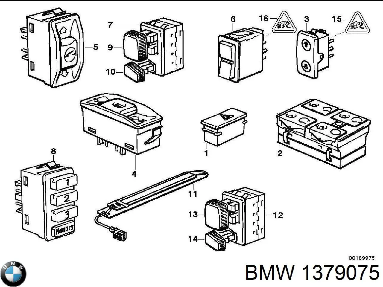 1379075 BMW Кнопки переднього лівого склопід'ємника