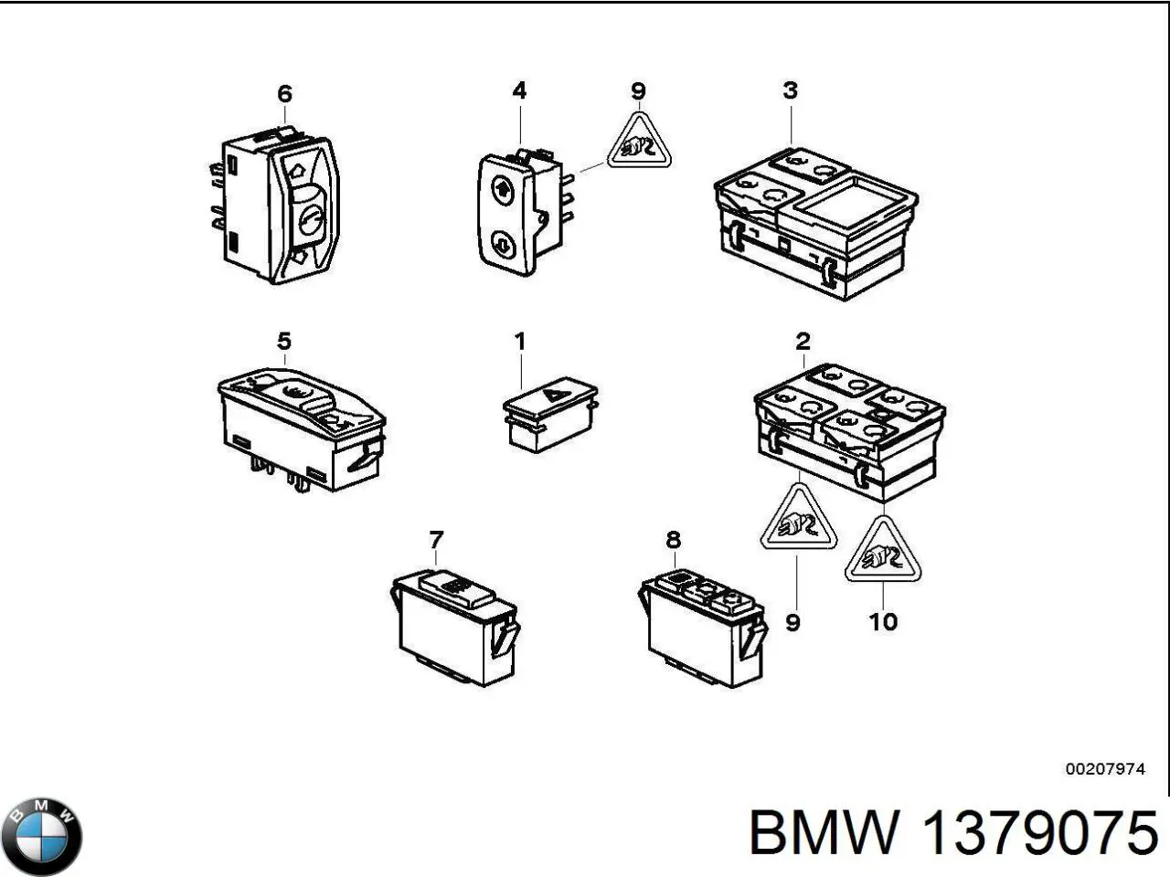 Кнопковий блок керування склопідіймачами передній лівий BMW 1379075 ціна, від 5.62 USD