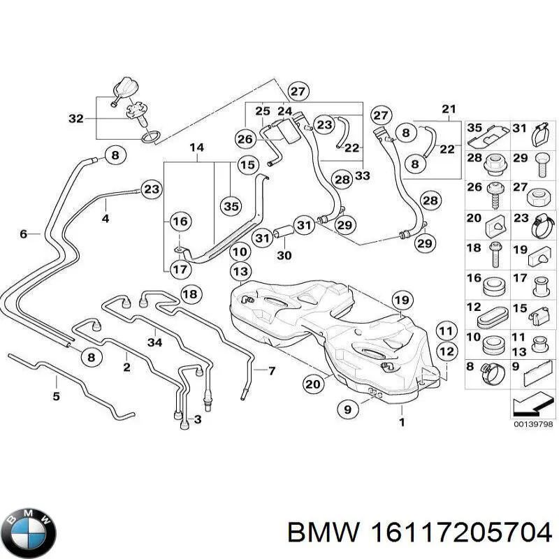 Патрубок бака, до заливної горловини 16117205704 BMW