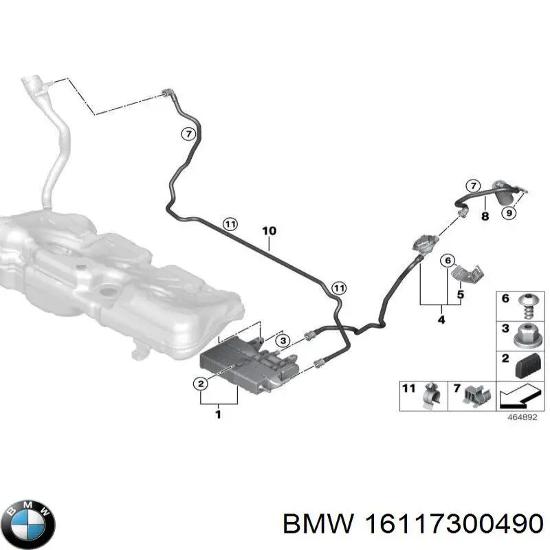 Абсорбер паливних парів BMW 16117300490 ціна, від 40.63 USD