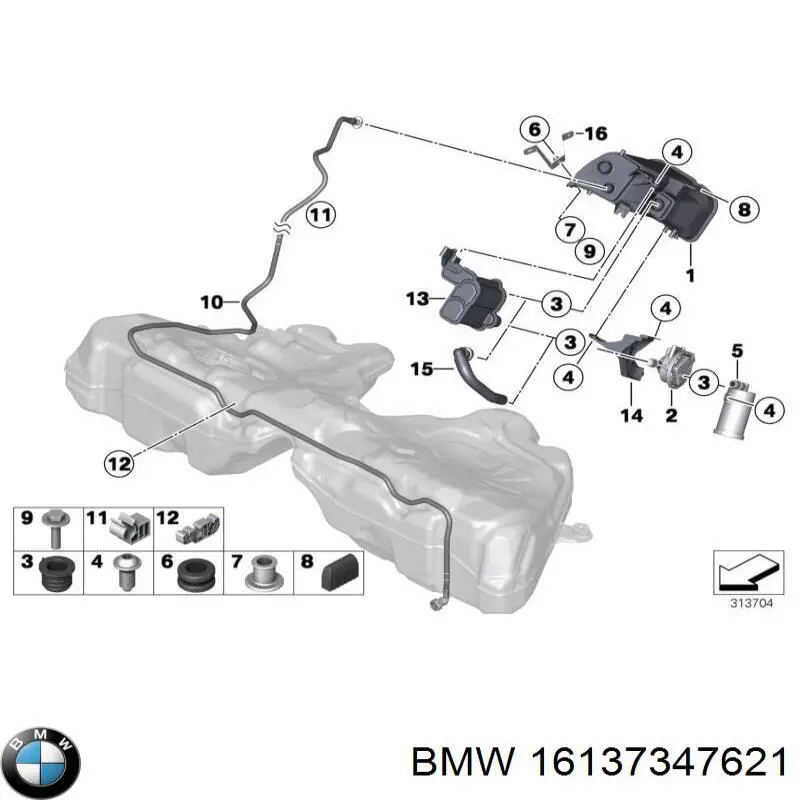 Абсорбер паливних парів BMW 16137347621 ціна, від 29.14 USD