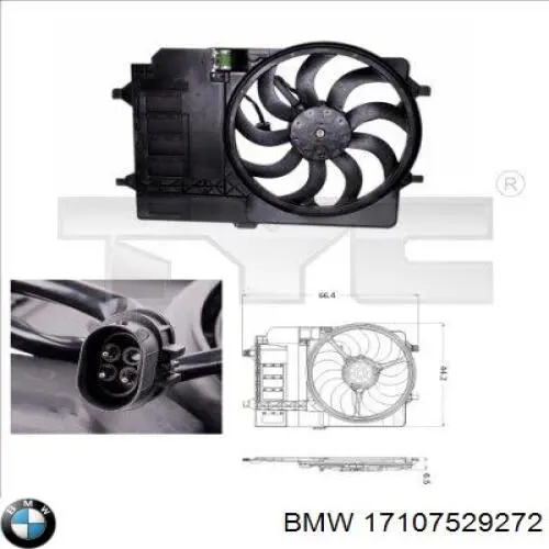 17107529272 BMW Дифузор радіатора охолодження, в зборі з мотором і крильчаткою