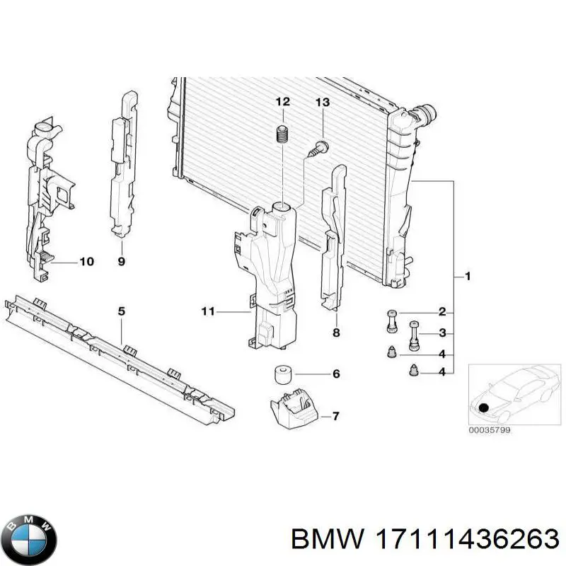 17111436263 BMW подушка радіатора охолодження, верхня
