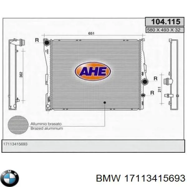 Радіатор основний BMW 17113415693 ціна, від 132.62 USD