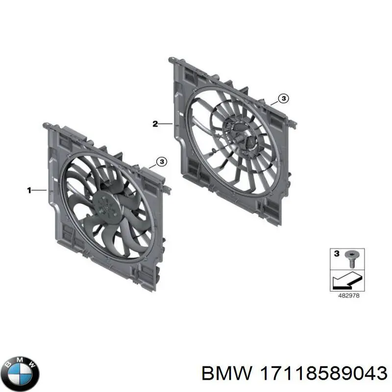 17118589043 BMW Дифузор радіатора охолодження, в зборі з мотором і крильчаткою