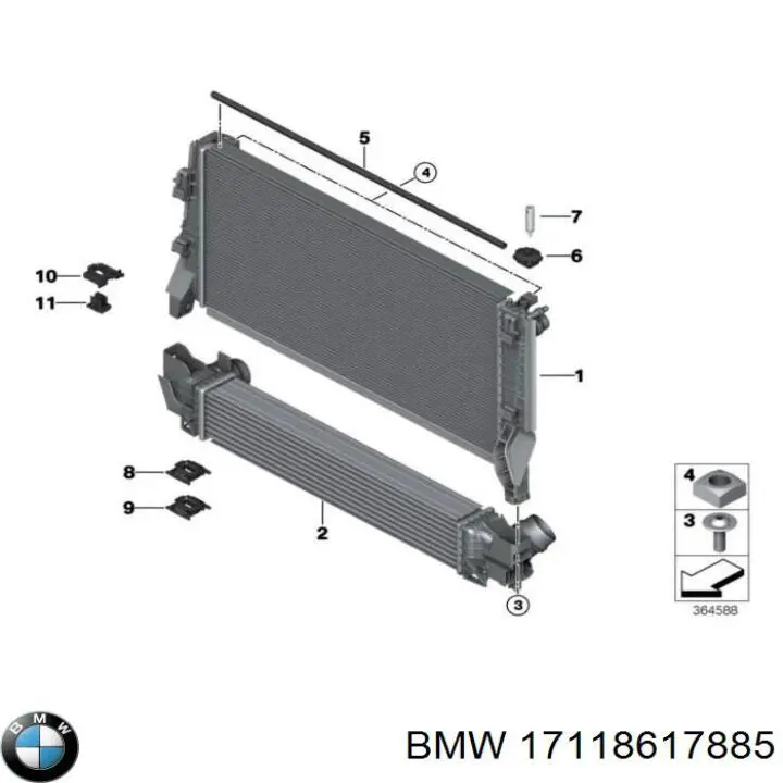 17118638445 BMW Подушка радіатора охолодження, верхня