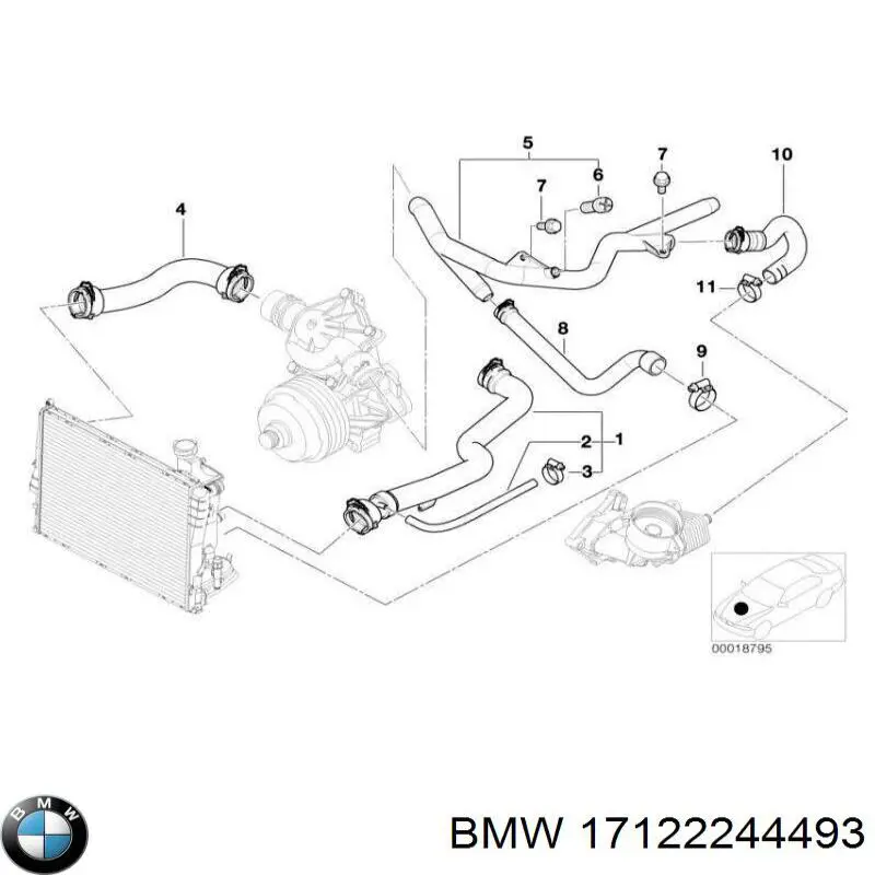 Шланг/патрубок радіатора охолодження, верхній BMW 17122244493 ціна, від 17.99 USD
