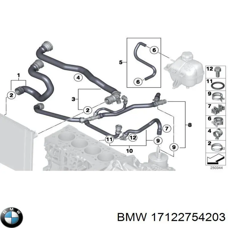 Шланг/патрубок радіатора охолодження, верхній 17122754203 BMW