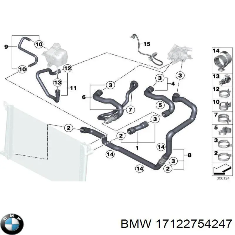 17122754247 BMW Шланг/патрубок радіатора охолодження, нижній