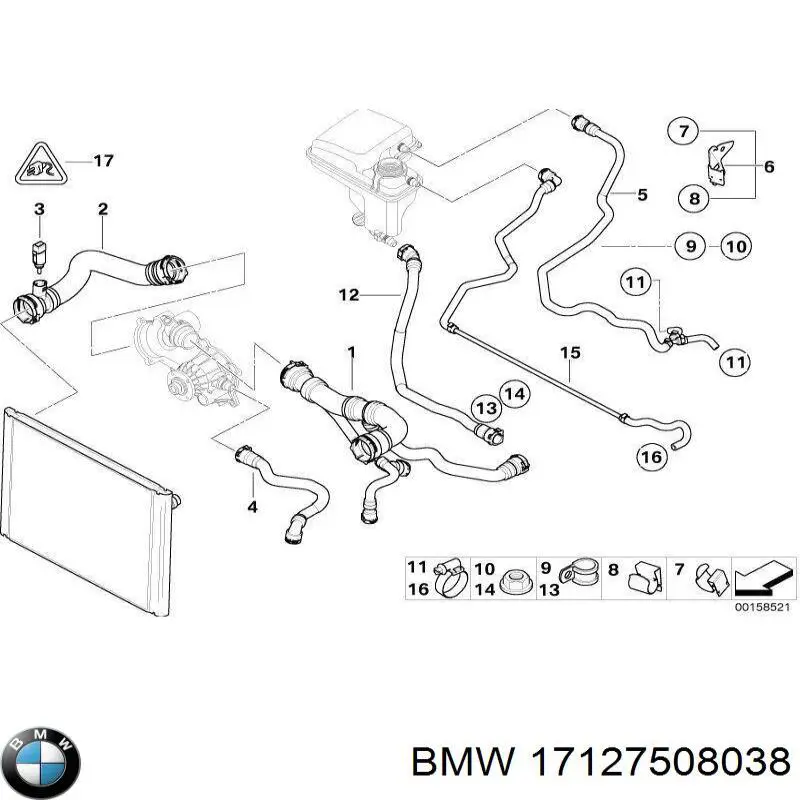 Шланг/патрубок радіатора охолодження, верхній 17127508038 BMW