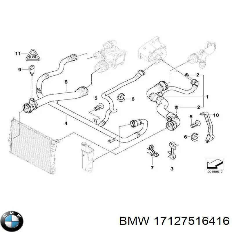 17127516416 BMW шланг/патрубок радіатора охолодження, нижній