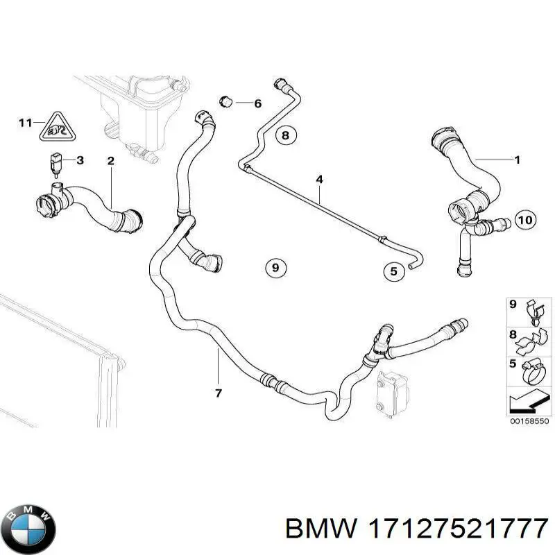 Шланг/патрубок радіатора охолодження, верхній BMW 17127521777 ціна, від 29.23 USD