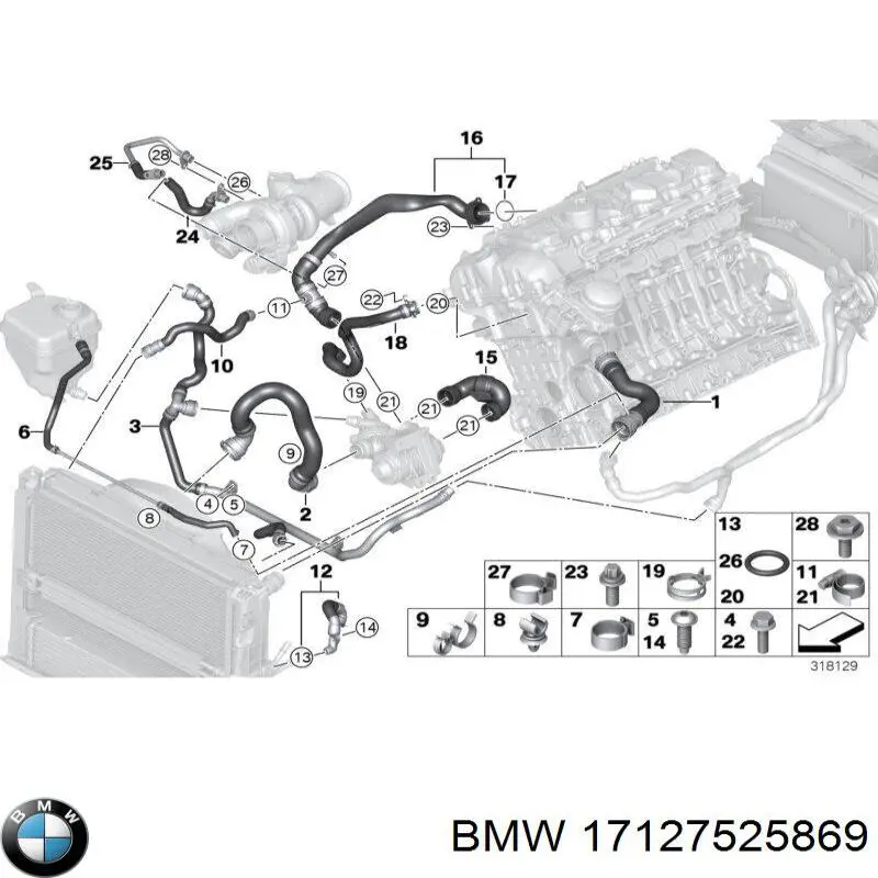 Шланг розширювального бачка, нижній BMW 17127525869 ціна, від 115.07 USD