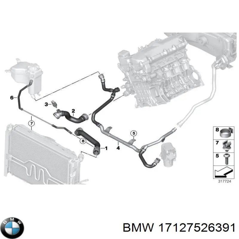 17127526391 BMW Шланг/патрубок радіатора охолодження, нижній