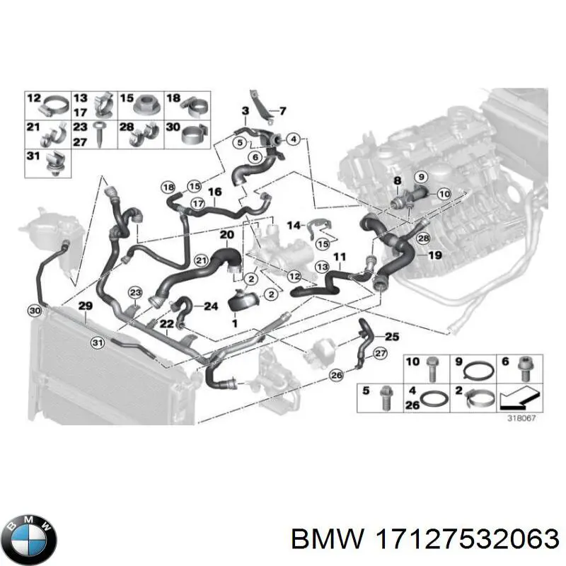 Шланг/патрубок системи охолодження BMW 17127532063 ціна, від 18.77 USD