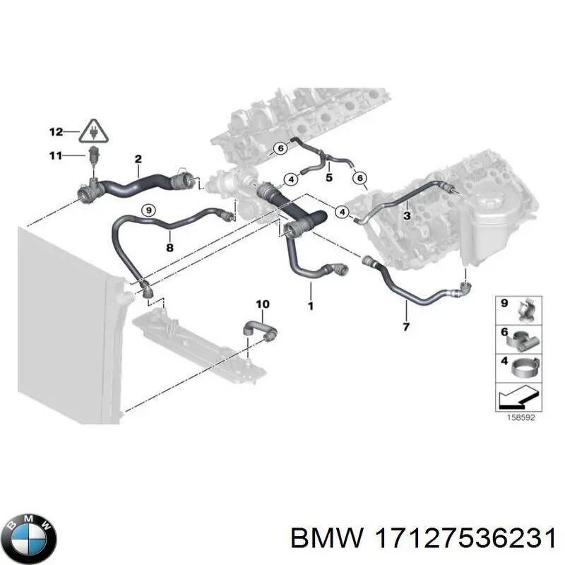 Шланг/патрубок радіатора охолодження, верхній BMW 17127536231 ціна, від 15.28 USD