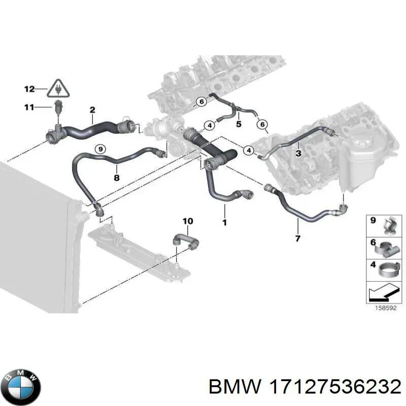 Шланг/патрубок радіатора охолодження, верхній 17127536232 BMW