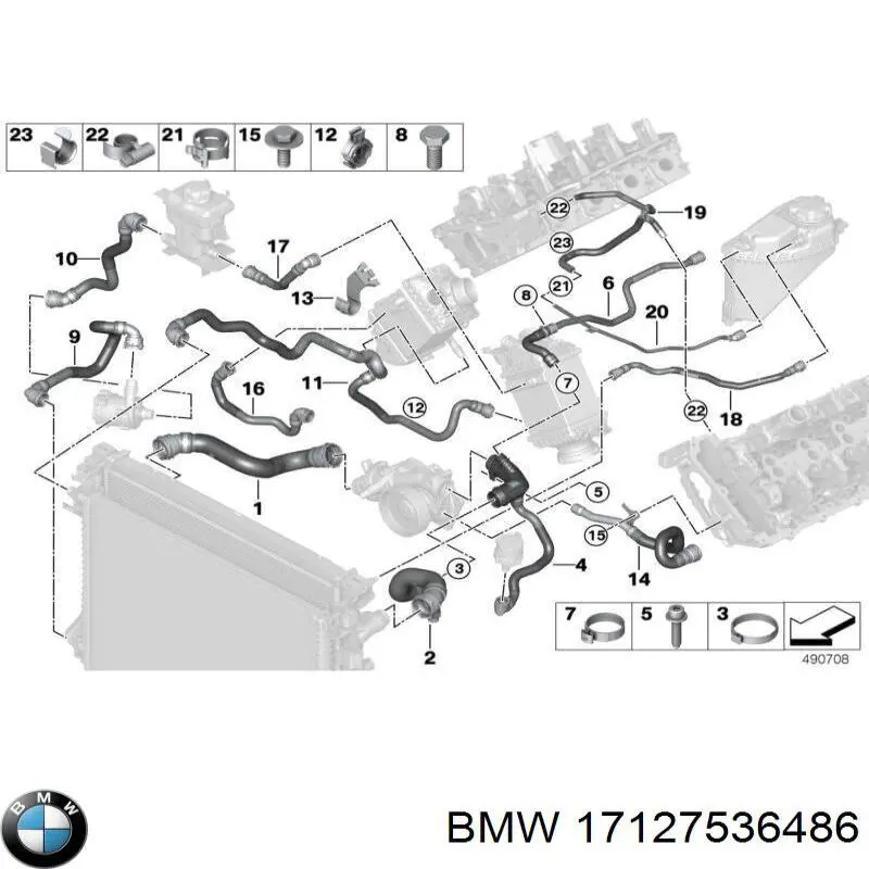 17127536486 BMW Шланг/патрубок радіатора охолодження, нижній