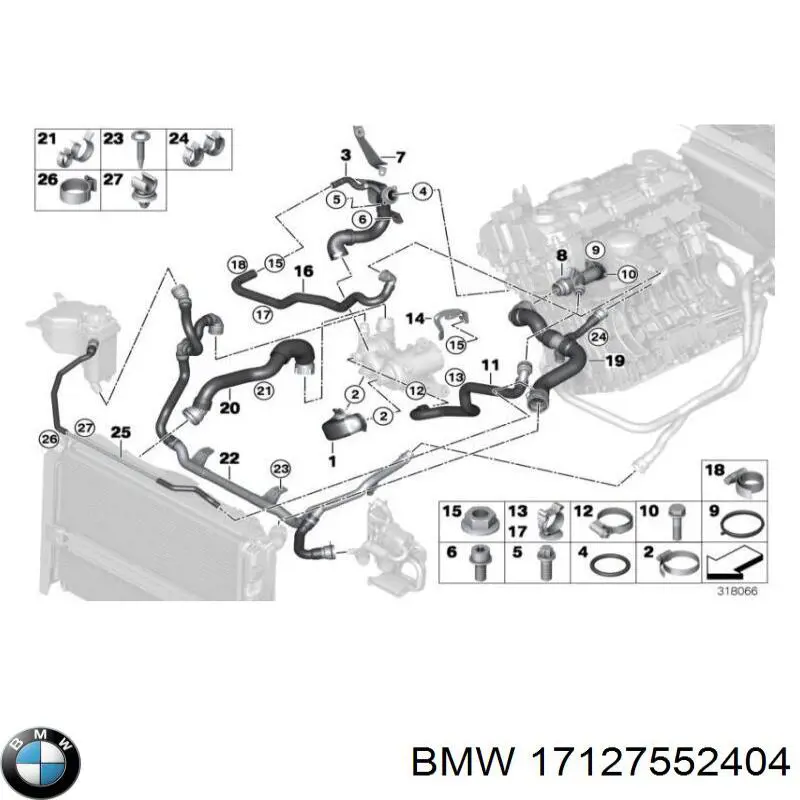 17127552404 BMW шланг/патрубок радіатора охолодження, нижній