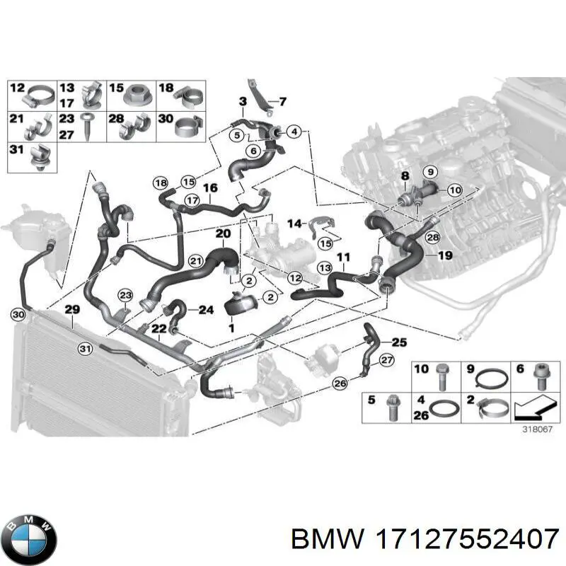 17127552407 BMW Шланг/патрубок радіатора охолодження, нижній