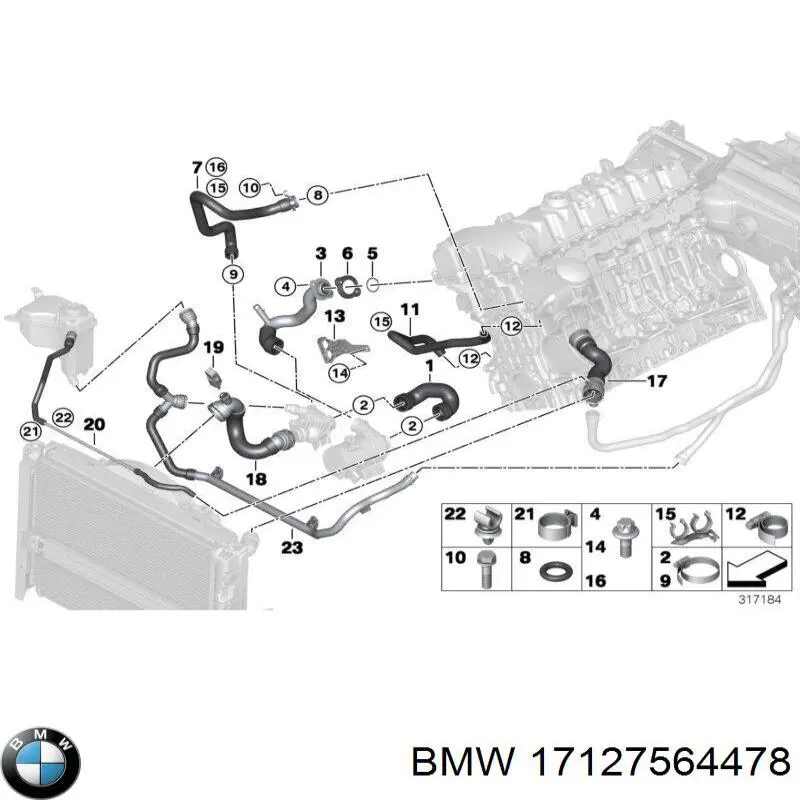 17127564478 BMW шланг/патрубок радіатора охолодження, нижній