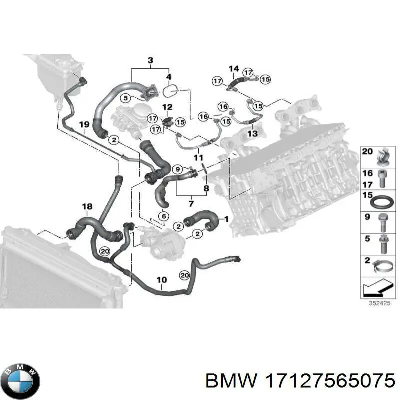Шланг/патрубок радіатора охолодження, нижній BMW 17127565075 ціна, від 28.22 USD