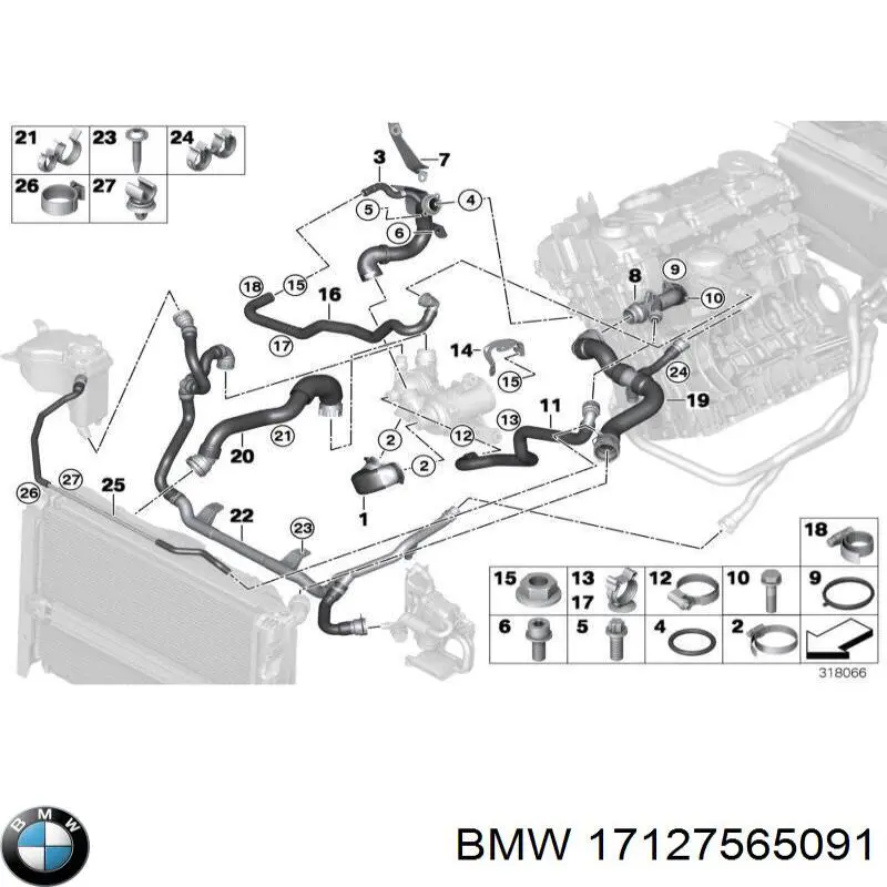Купити 17127565091 BMW Шланг розширювального бачка, верхній