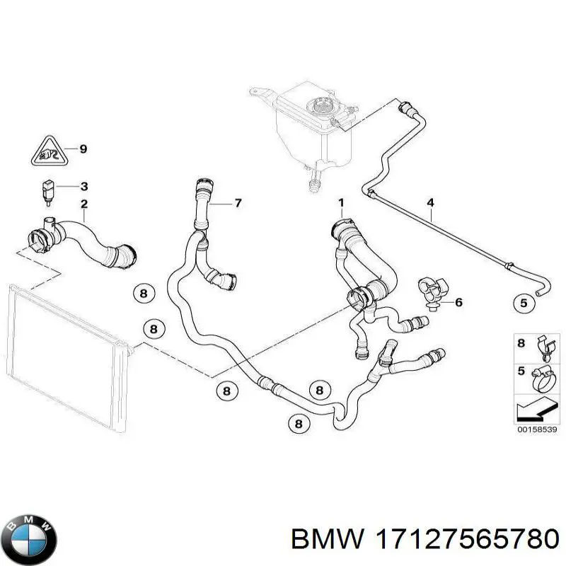 Шланг/патрубок радіатора охолодження, нижній 17127565780 BMW